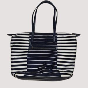 * NEW Navy Blue and White Striped AVON Lined Vinyl Tote Bag